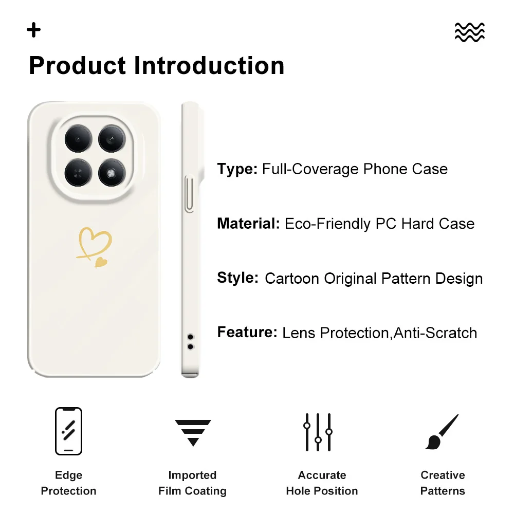 Einfache Liebesherz-Handyhülle für Xiaomi Redmi Note 15 14 13 12 11 Pro Plus 12S 11S 14C 13C 4G 5G Film-Hartschale – Detail 2