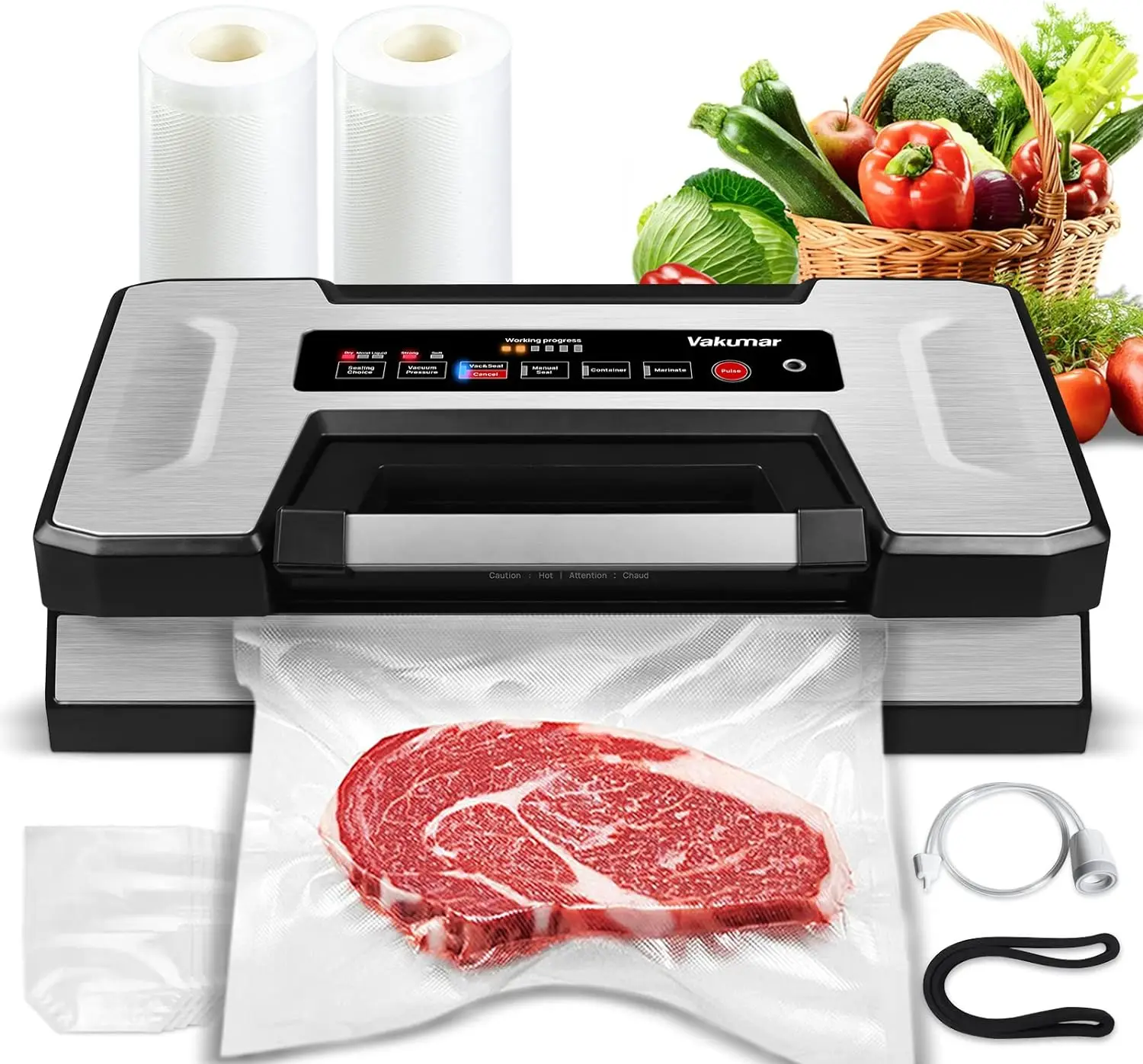 

Sealer, Vakumar 90Kpa Food Vacuum Sealer Machine Built-in Cutter & Bag Storage, Food Preservation Dry/Moist /Liquid Mode, Pe Pla