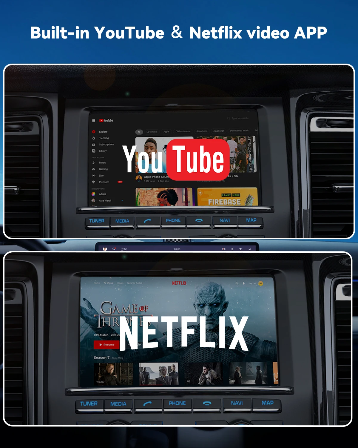 Wireless CarPlay Android Auto Adapter with Netflix YouTube