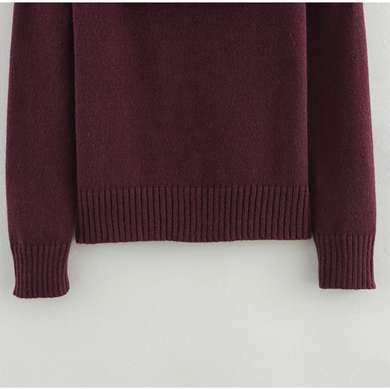 Suéter elegante burdeos con hombros descubiertos para mujer, jersey de punto de manga larga ajustado, prenda informal de punto de calle de primavera 2025
