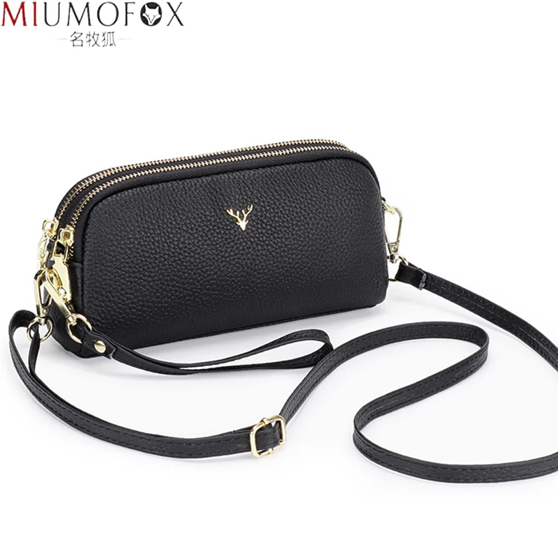 Elegant Double Zipper Leather Shoulder Handbag