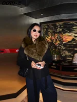 Elegant Faux Fur Lace Up Woolen Coat Women Shawl Collar Belted Waist Full Sleeve Coats Female Spring Winter Fashion Lady Outwear 1