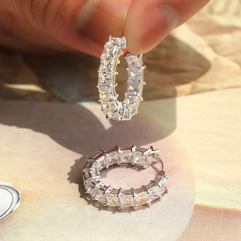 Silver Gold Crystal Multi-Row Hoop Earrings Women Cubic Zirconia Statement