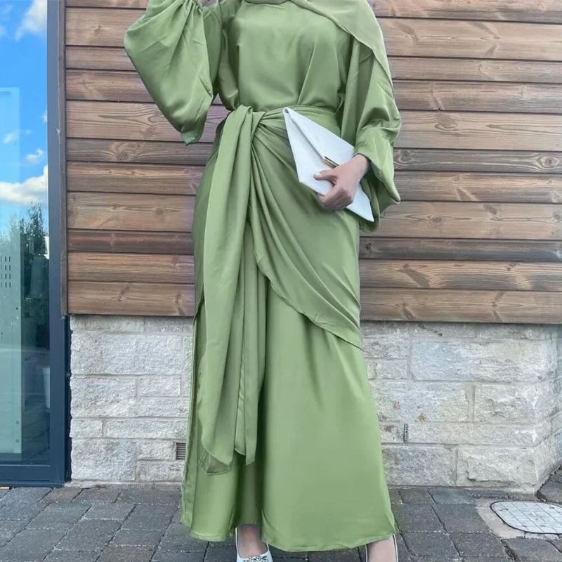 2023 Islam Abaya Dress Sleeves Round Neck Solid Abayas Women Loose Large Hemline Dress Kaftan Ramadan Evening Dress