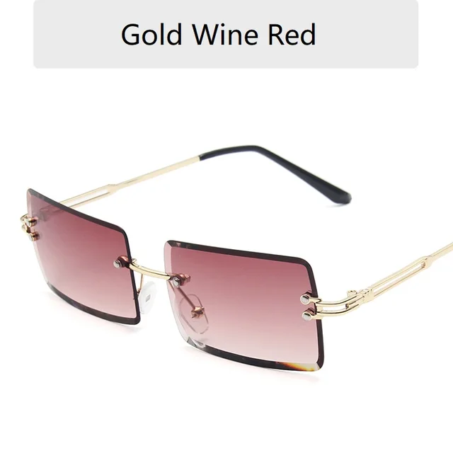 Vintage Fashion Frameless Sunglasses for Women Rimless Rectangle Shades Gradient UV400 Summer Traveling Sun Glasses 2022 Eyewear Gold Wine Red