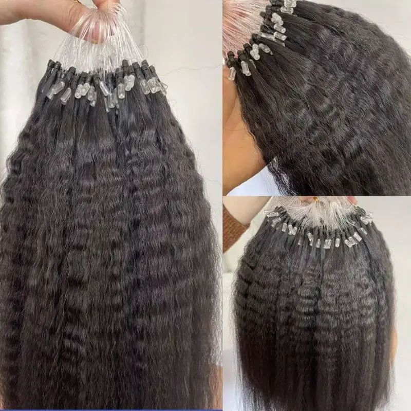 Microlink Hair Extensions Human Hair Kinky Straight Microbead Extensions Remy I Tip Loop Rings
