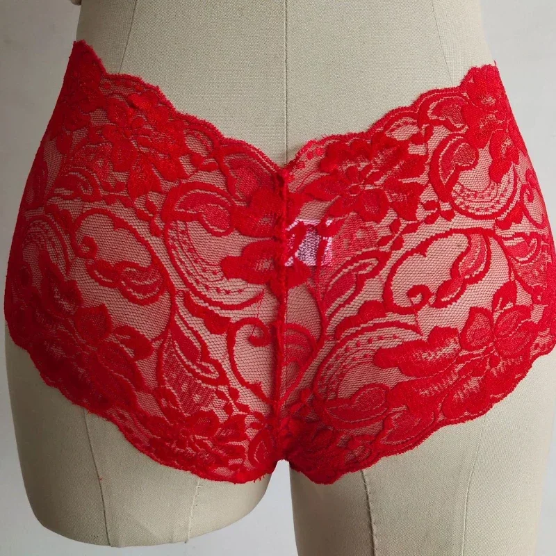 Women Panties Low Waist Hollowed Out Briefs Transparent Lace Breathable Plus Size S-5XL