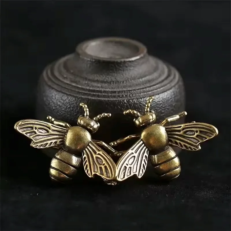 Solide Messing Insekt Honigbiene Figuren Miniaturen Tee Haustier Lustige Käfer Handwerk Sammlung Desktop Kleine Ornamente Hause Dekorationen