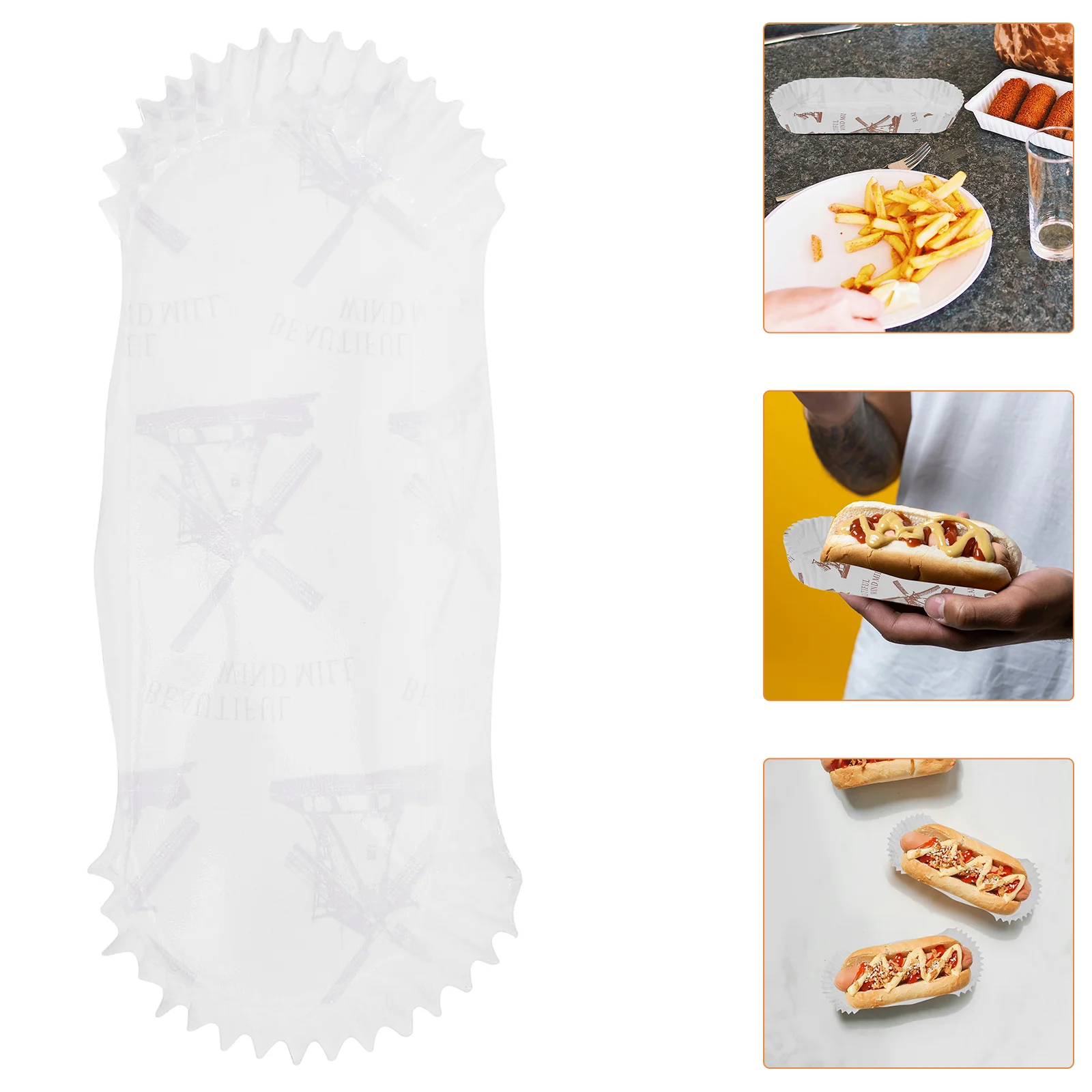 100 Pcs Paper Hot Dog Tray Dogs Bread Container Snack Holder Fried Food Greaseproof Picnic Plate Holders