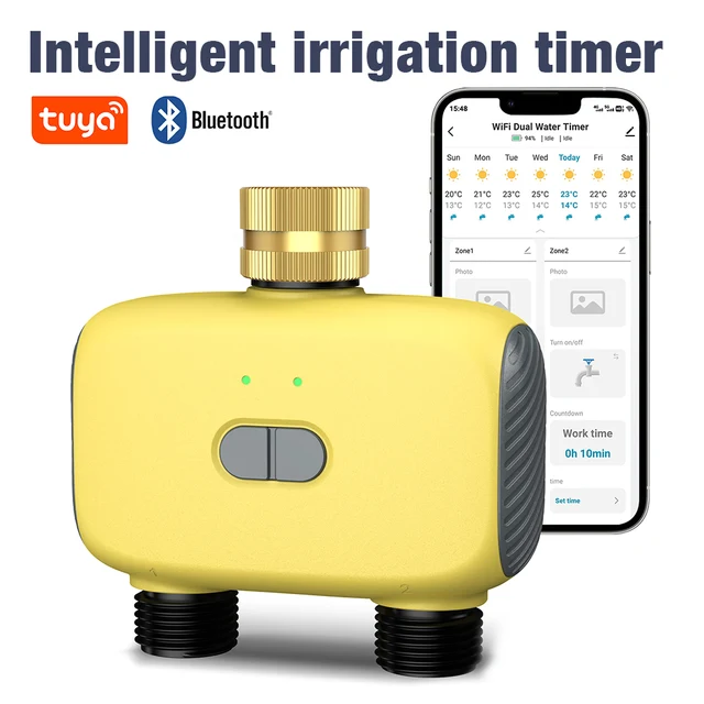 2-Outlets Tuya Smart Zigbee 3/4" Faucet Water Timer APP Control Drip Irrigation System WiFi Sprinkler Works with Alexa Google 1