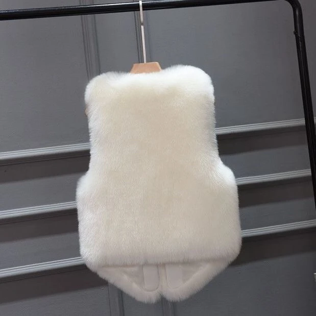 Autumn and Winter 2021 New Imitation Fur Vest Plush Rex Rabbit Hair Short Fashion Waistcoat Women and Girls Leisure  White hooded puffer jacket