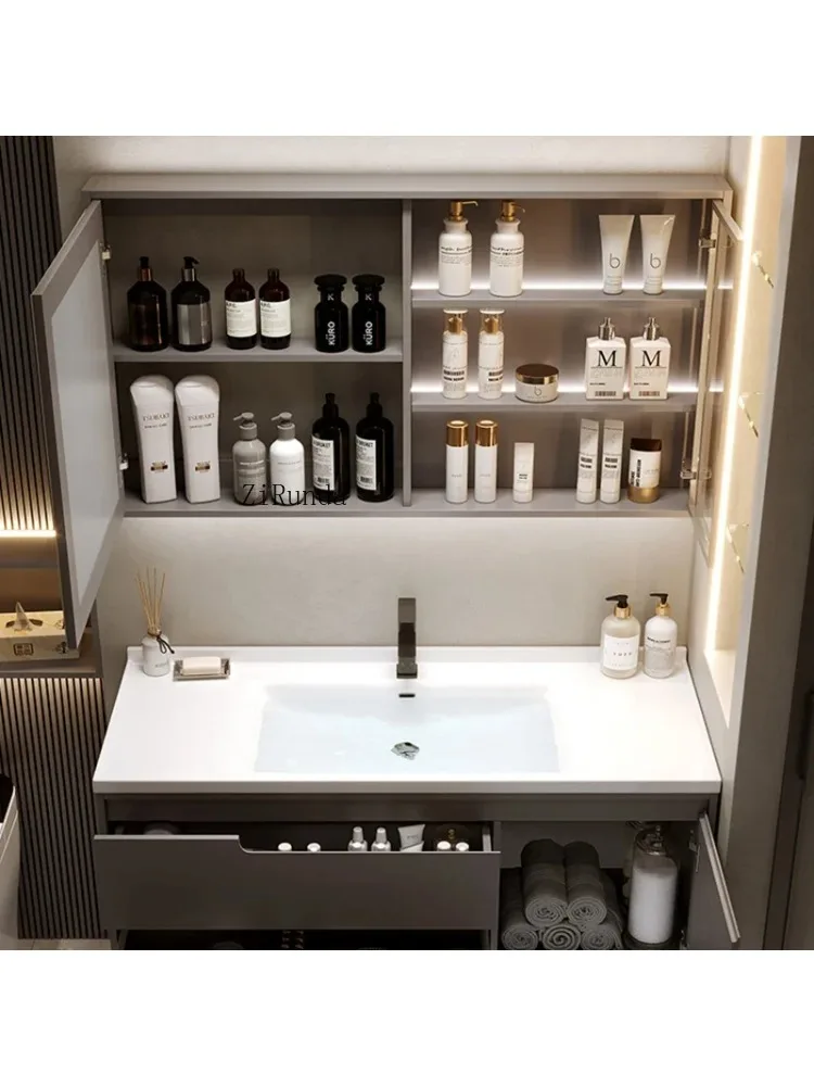 Rock Plate Bathroom Cabinets Wall-mounted Vanity Sink Smart Mirror Cabinets Storage Furniture Muebles