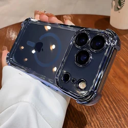 Enhanced Plating Shockproof Transparent Case with MagSafe Compatibility and Wireless Charging Support - iPhone 12 Pro Max (Blue)