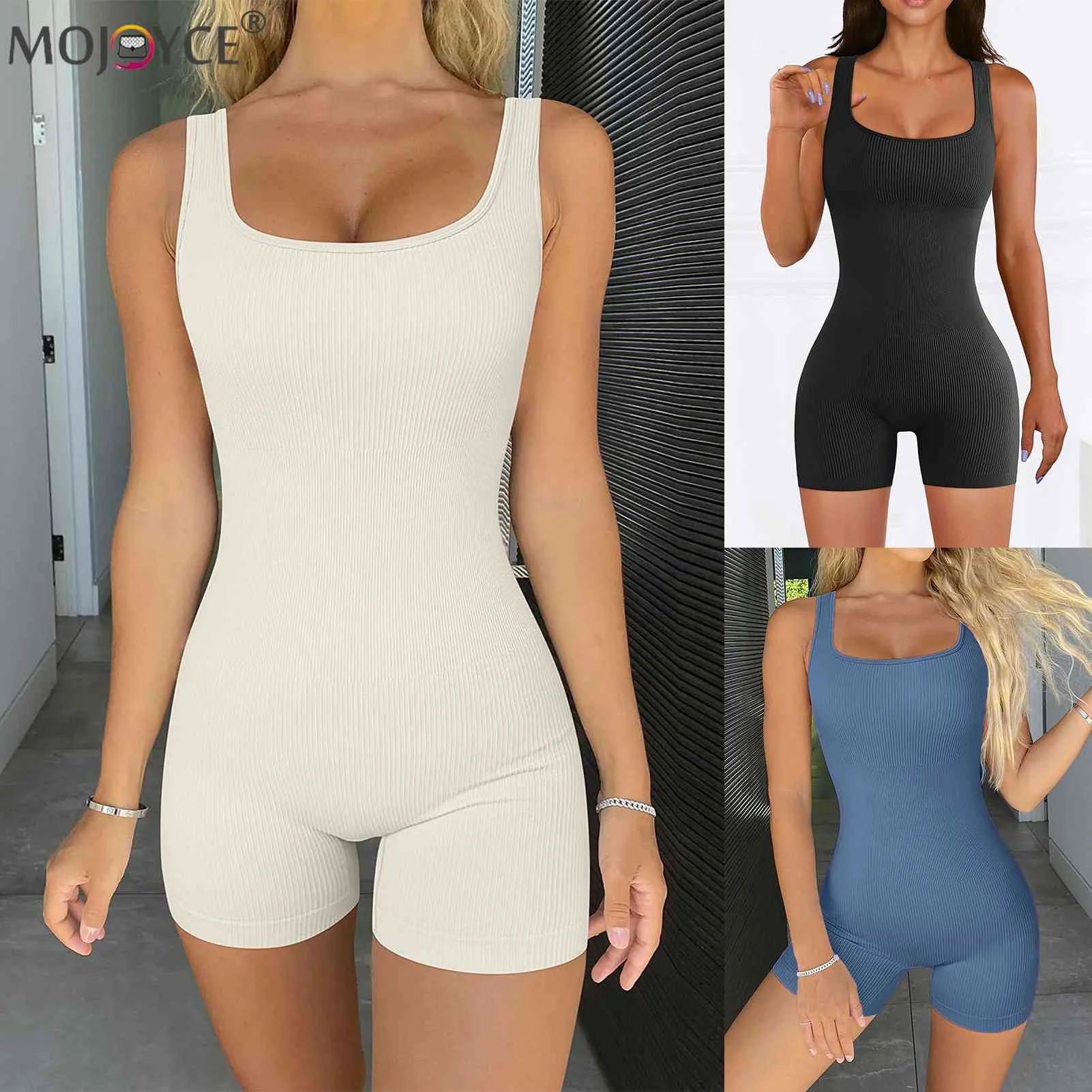 Tanks Top Jumpsuit Ribbed Skinny Shorts Jumpsuits Square Neck
