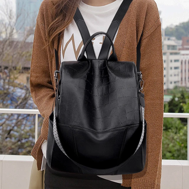 Mochila negra antirrobo mujer, bolsa informal de cuero, de viaje _ - AliExpress Mobile