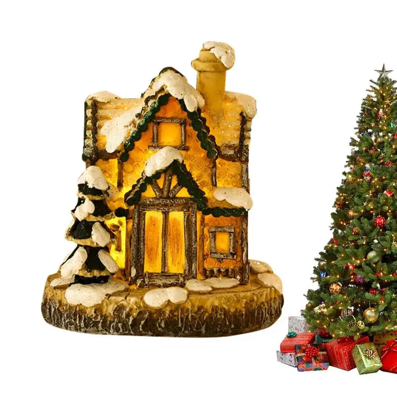 

Christmas Miniatures For Crafts Lighted Resin Miniature Christmas Cabin Small Decorative Holiday Lighted Desktop Decor