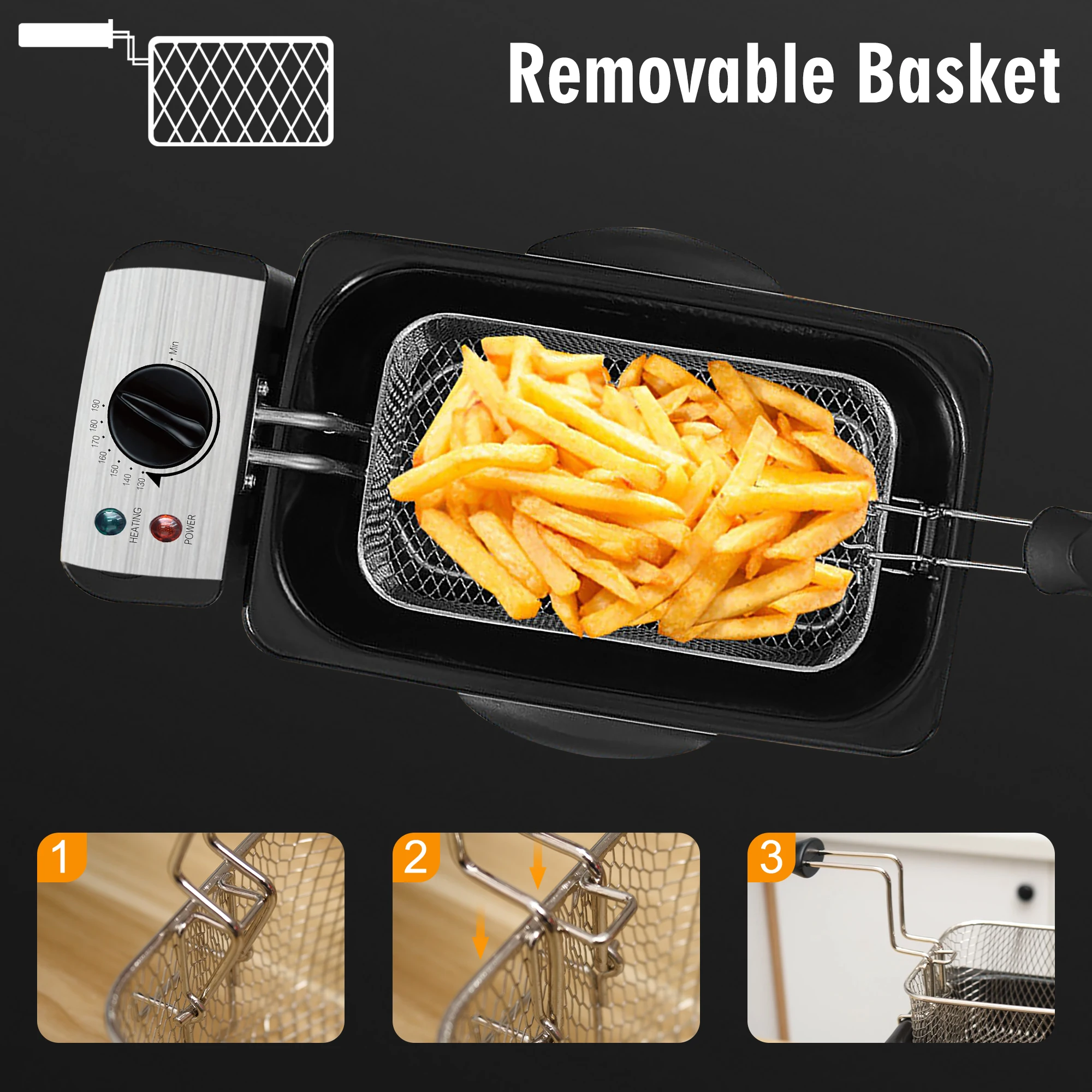 3L Deep Fryer Electric French Frie Frying Machine Oven Hot Pot Fried Chicken Grill Adjustable Thermostat Kitchen Cooking Sonifer 3