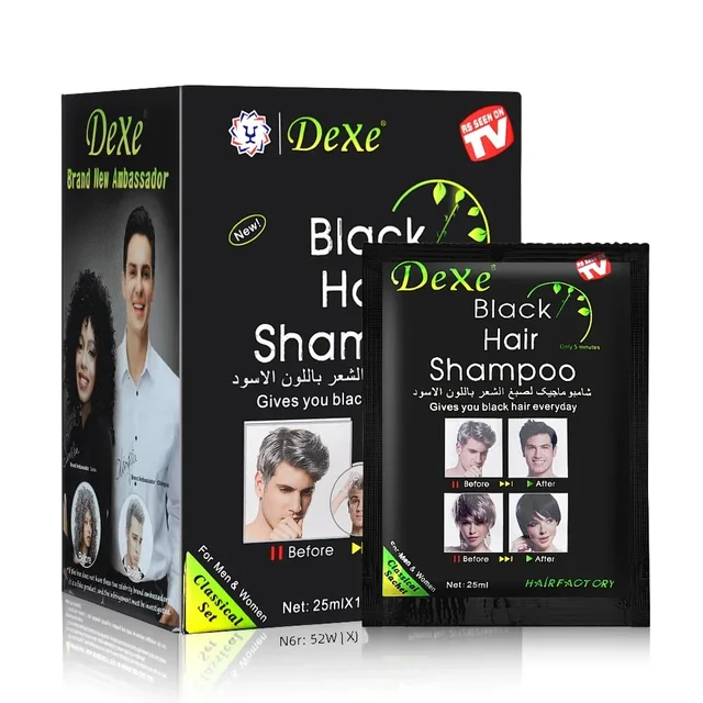 Dexe – shampoing pour cheveux noirs rapides, 5 minutes, devenir rapide, teinture pour cheveux noirs, herbe, soins capillaires naturels, restauration, colorant, 10 pièces 1