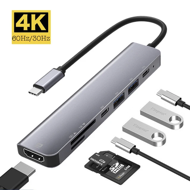 USB C Hub 7 In 1 Type C 3.0 To 4K Adapter with SD/TF Card Reader PD Fast  Charge for MacBook Notebook Laptop Computer - AliExpress