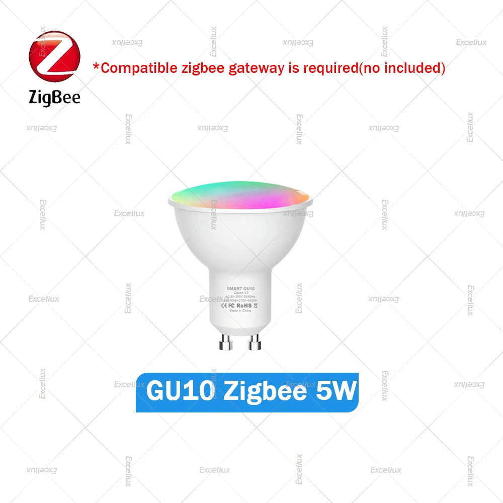 Bombilla Inteligente Zigbee 3.0 E27 E14 GU10 RGBCW 2700-6500K, Lámpara LED Compatible con Zigbee2MQTT, Home Assistant, Alexa, Echo Plus, Yandex
