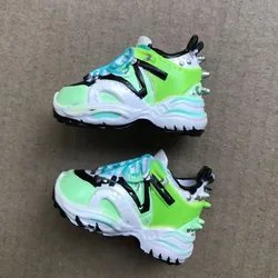 Colorful Rainbow Black Leather Novelty Footwear Collection Accessories (White green sneaker)