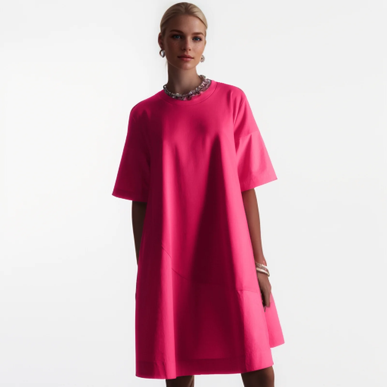 

Cos Lris women's 2024 new summer style elegant casual fit A-line splicing T-shirt short dress 1160634004