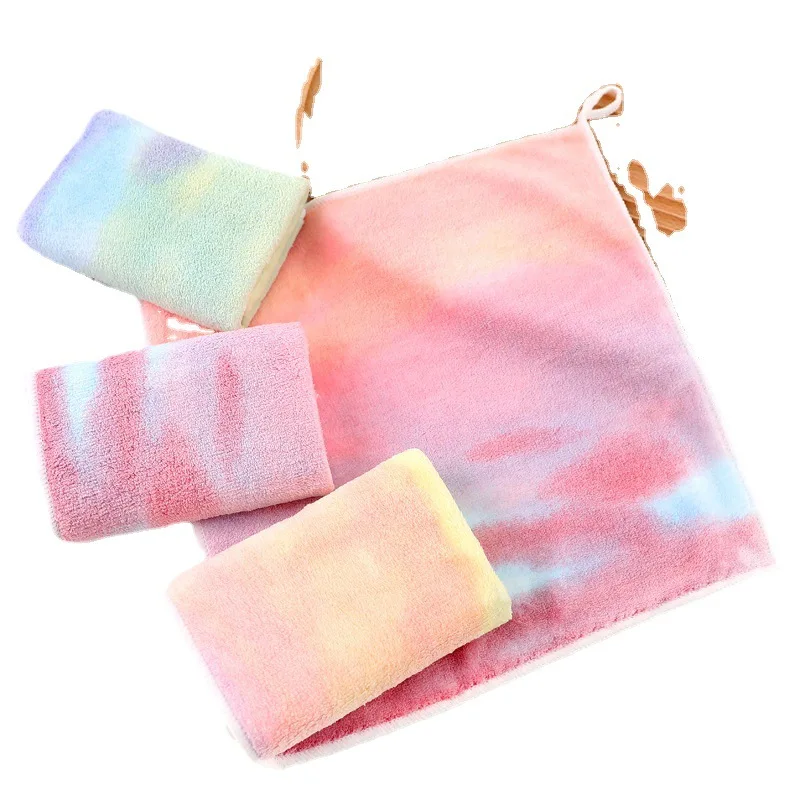 Creative Coral Velvet Towel Colorful Square Towel Rainbow Children's Hand Towel Cleaning Cloth Kitchen Towel Microfiber Cloth