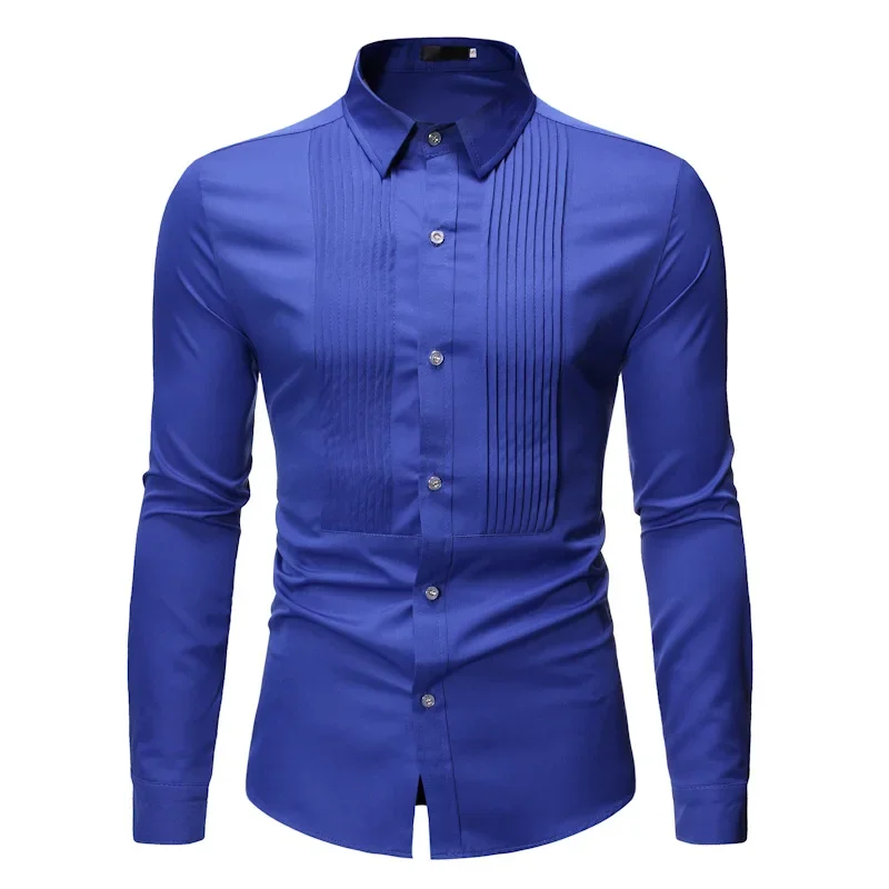 

Royal Blue Wedding Tuxedo Shirt Men 2022 Brand Fashion Slim Fit Long Sleeve Mens Dress Shirts Business Casual Chemise Homme