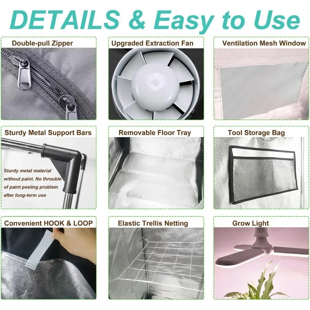 Grow Tent Kit Complete High Reflective Mylar Indoor Grows Tent Grow Light Combo Hydroponics Indoor Plant Growing System