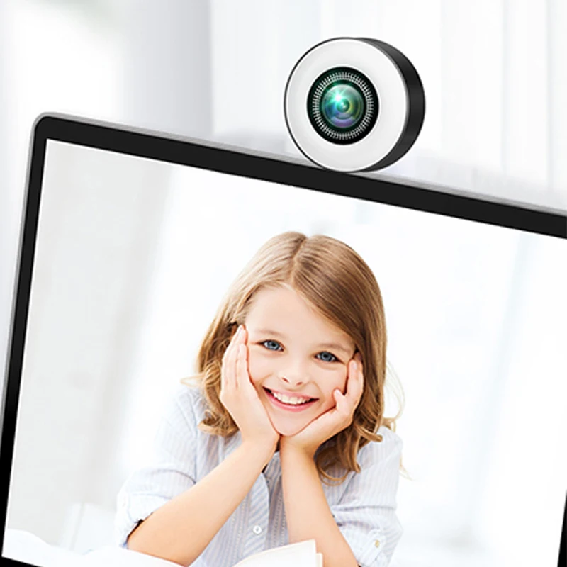Webcam 1080P Mini Camera with Ring Fill Light Microphone for Youtube PC Laptop for PC Webcam