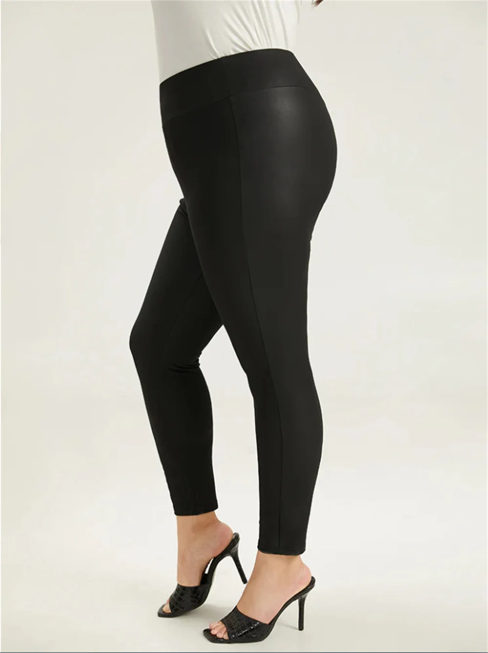 Curvy Plus Size Faux Leather Leggings Tummy Control Wideband Matte Pleather Leggin 2X 4X