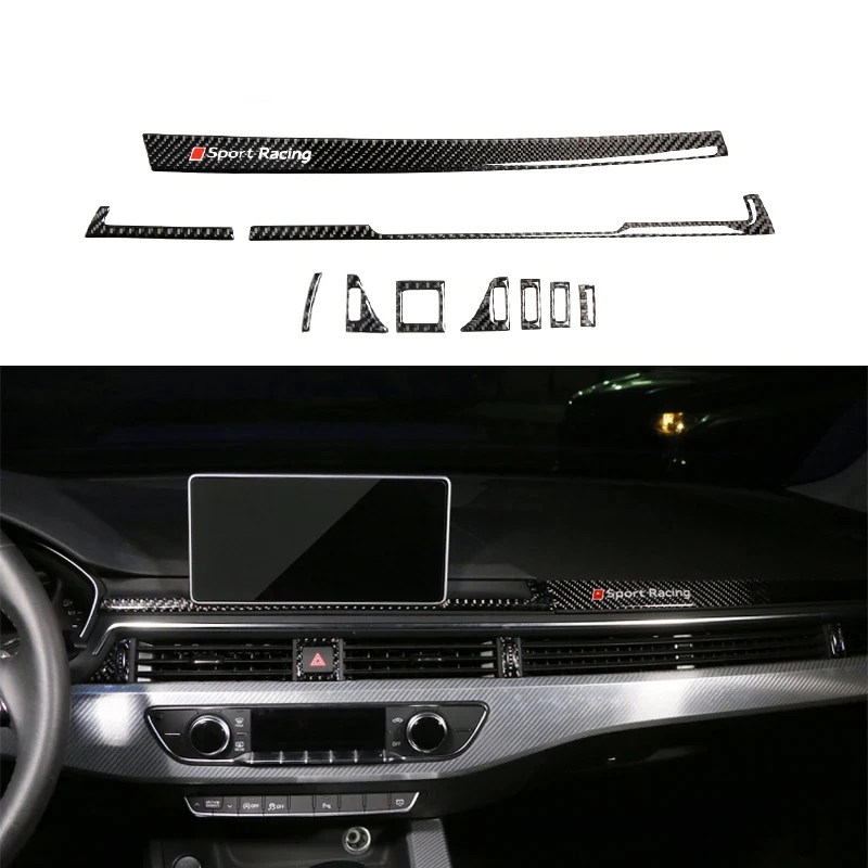 탄소 섬유 대시보드 패널 계기판 트림 스트립, 에어 벤트 아울렛 스티커, 아우디 A4 B9 A5 2017 2018, 자동차 인테리어 액세서리