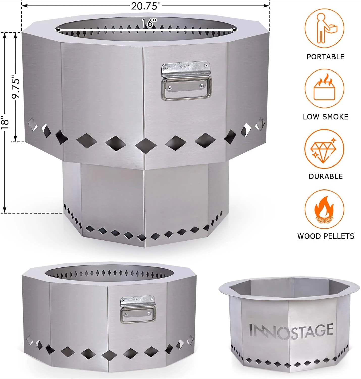 Stainless Steel Fire Pit - Smokeless Portable Design Woodpellet Firepits with Enhanced Airflow for Efficient Flames 5