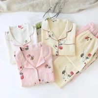 New large size pajamas women cotton crepe home service cotton long sleeve trousers suit simple and comfortable summer and autumn - Image 4