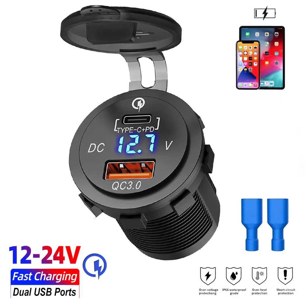 

Dual USB Car Fast Charging Charger QC 3.0 & TYPE-C PD Port intelligent Shunt Car Charger Accessories