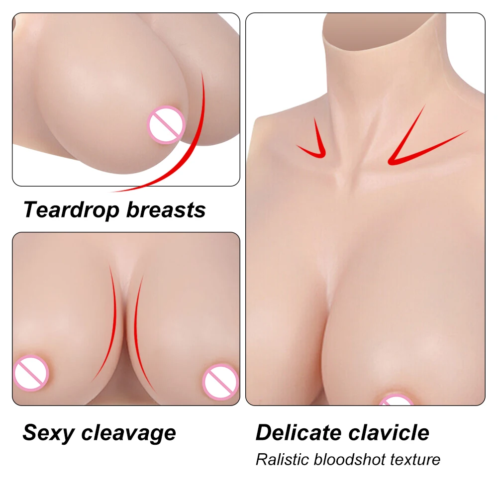 Silicone Breast Forms Drag Queen A-H Cup Cosplay Fake Boobs Bodysuit Crossdressing Breast Plate Crossdresser Chest