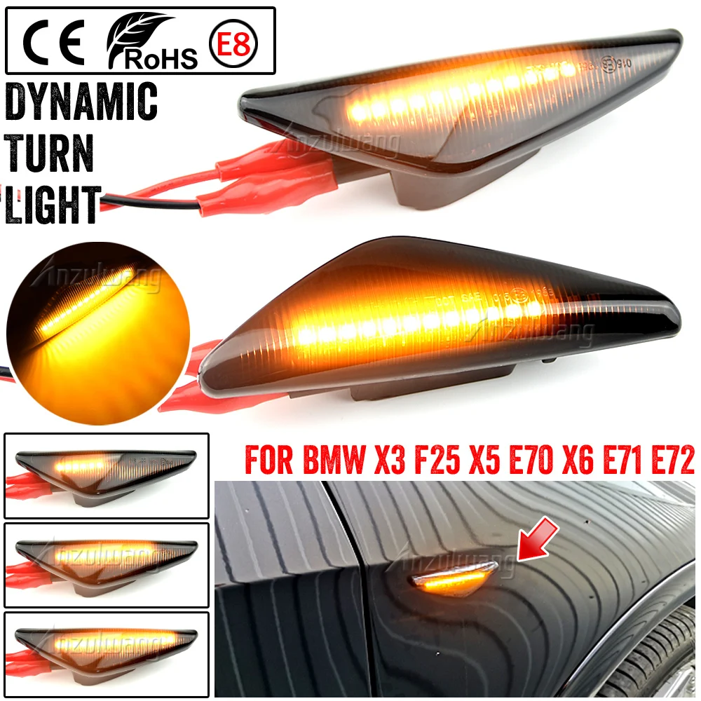 

2Pcs Sequential Dynamic Flowing LED Side Marker Light Turn Signal Light Blinker For BMW E70 X5 F25 X3 E71 X6 2007-2013