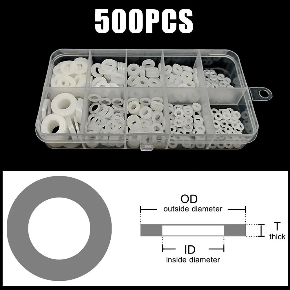 

500PCS White Plastic Washers Flat Nylon Washer Assorted Washer Seals M2-M8 For Electrical Hardware Commercial Appliances