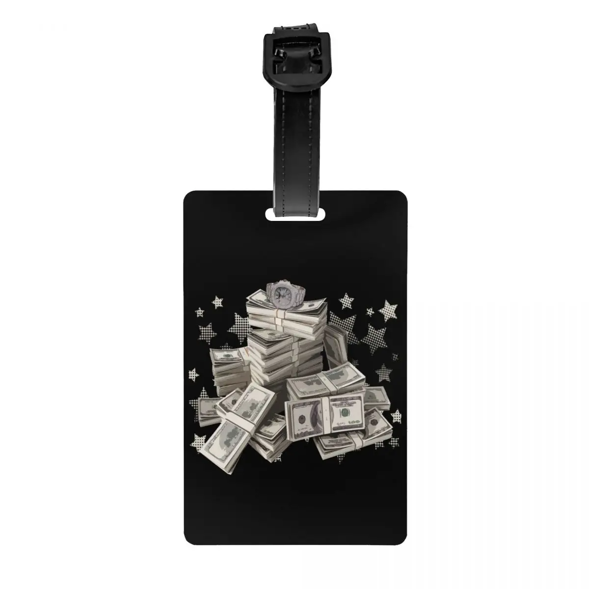 

Custom Time Is Money Luggage Tag With Name Card Dollar Bill Pattern Privacy Cover ID Label for Travel Bag Suitcase
