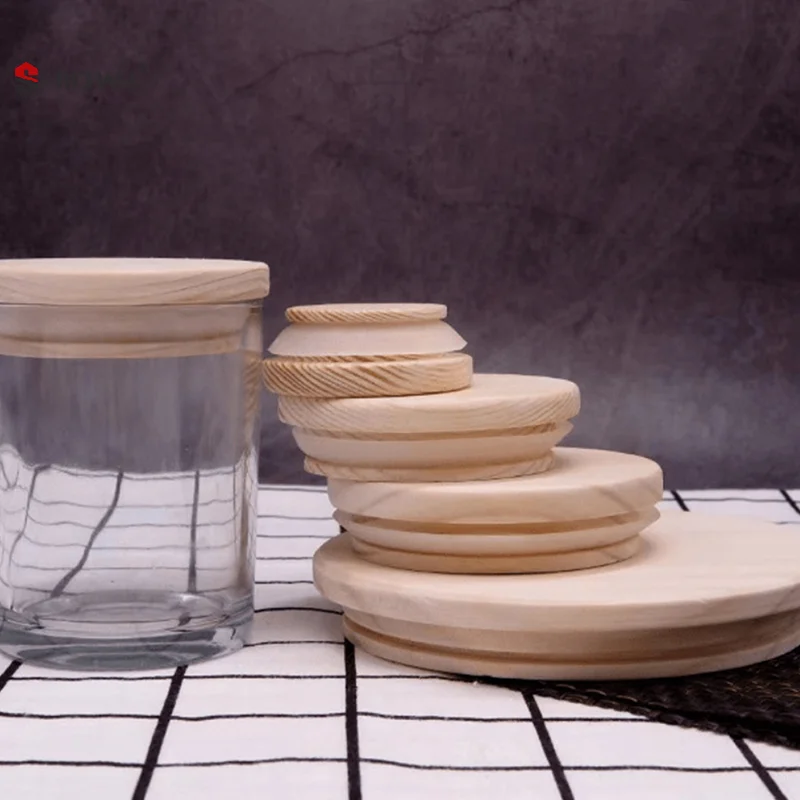 Wooden Lids Silica Gel Circle Seal Up Cover Pine Wood Cover Sealing Canister Storage Jar Handmade Candle Cup Lid 1Pcs