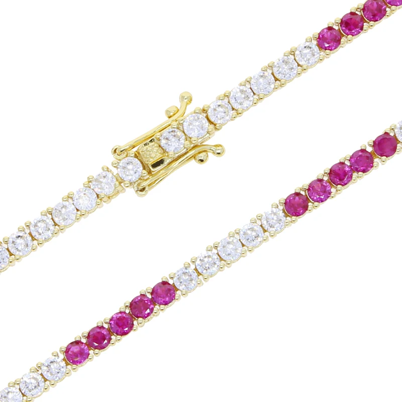 18k Gold Plated 3MM 4 Prong Setted 5A CZ Tennis Chain Bracelet High Quality Green Blue Red Colorful Summer Jewelry