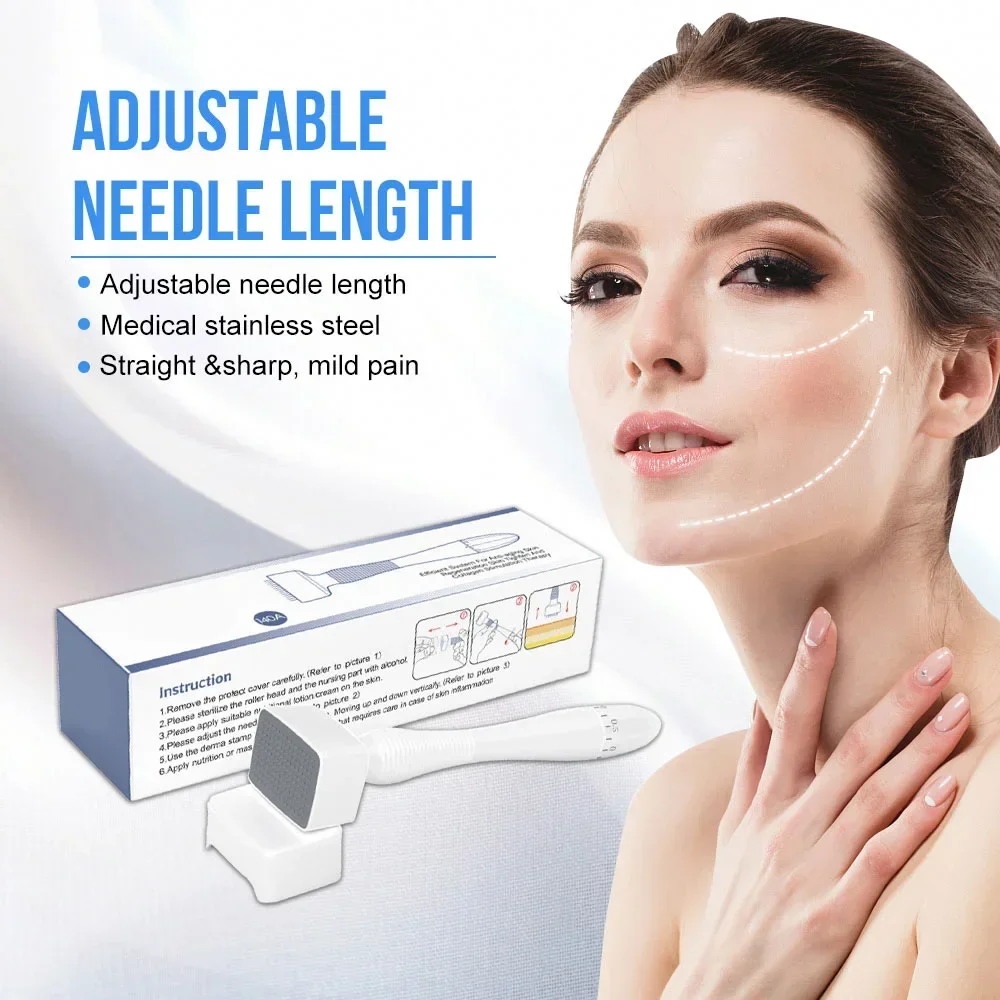 140A Derma Stamp Microneedling Face Roller Massager Adjustable Titanium Needle Length Skincare Beard Growth Scalp Hair 2