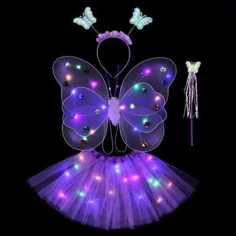 thumbnail image 1 of Juego de 3 o 4 unidades de diadema de doble capa para niñas, luz Led intermitente, varita de ala de mariposa de Hada, disfraz de juguete, regalo de decoración de Halloween, 1 of 5