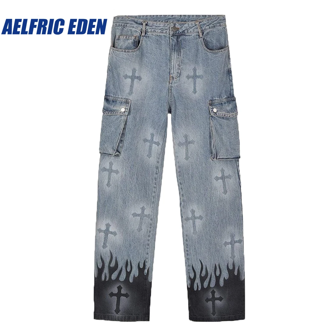 Aelfric Eden Flame & Cross Vibe Straight Jeans 2023 Y2K