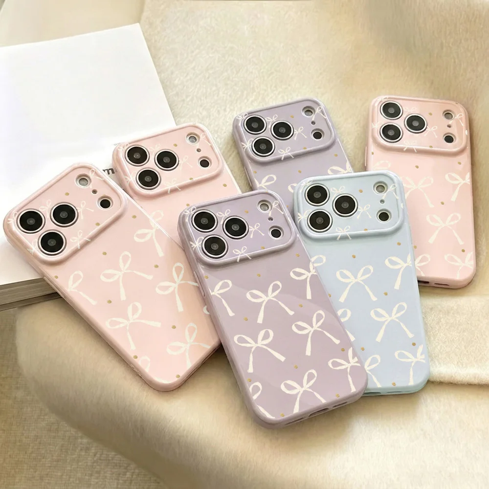 Elegant Cream Bow Phone Case with Gold Dot Accents