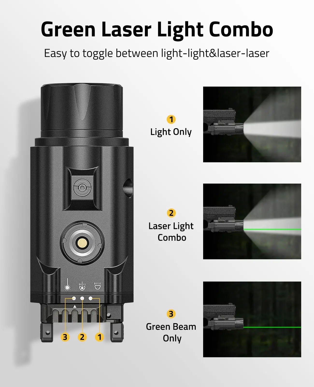Picatinny Flashlight 1500 Lumens Green Laser Light Combo For Pistol Strobe Memory Adjustable Rail Magnetic Rechargeable Tactical