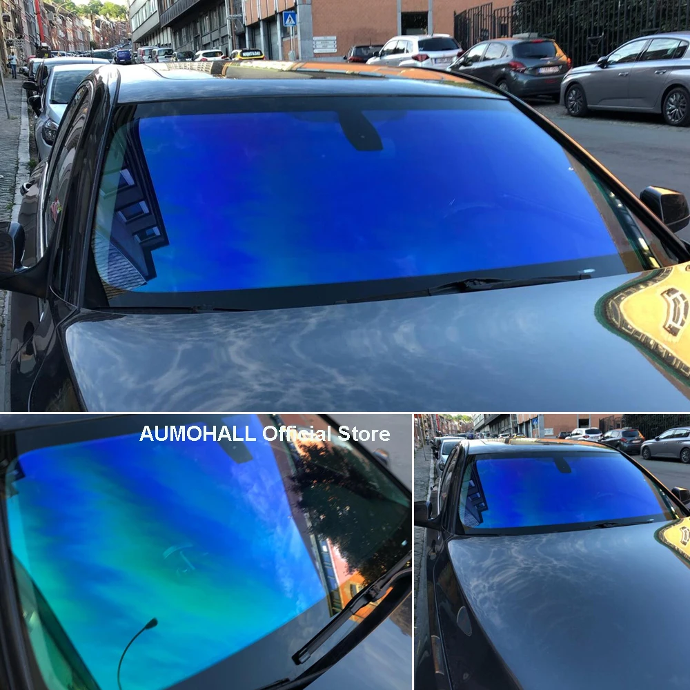 75x150cm VLT67% čelního solární filmovat, modrý s zelený chameleoni, auto přední okno barvit windshield odstínů ochrana foils