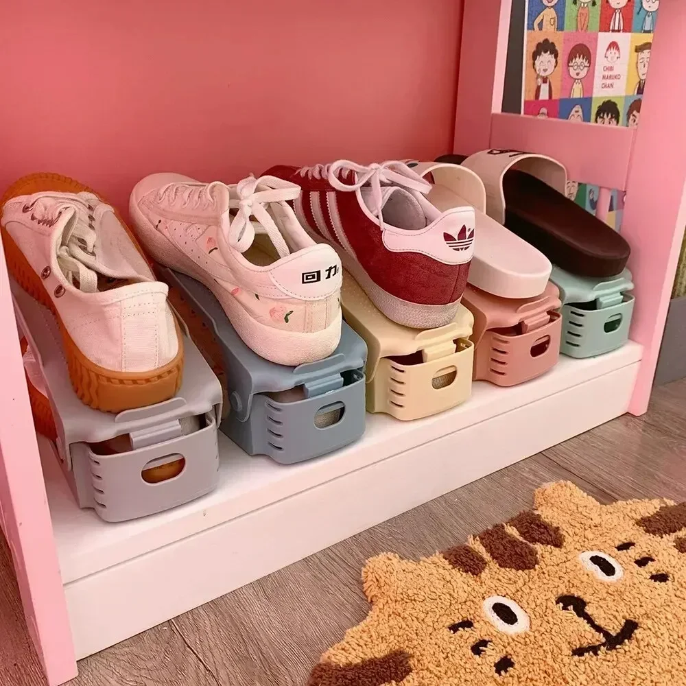 Shoe Rack Shoe Organizer 7 Pcs Minimalist Modern Shoe Storage Rack Double-Layer Integrated Adjustable Plastic for Home