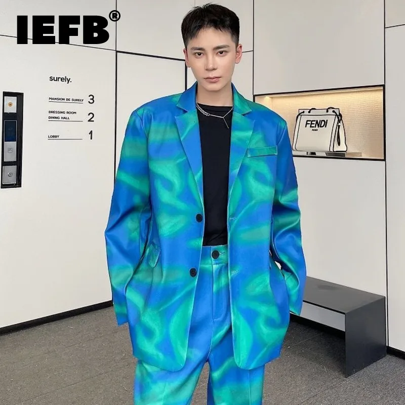 

IEFB Printing Male Suit Jackets Vintage Turn-down Collar Contrast Color Baggy Men's Blazers Personality Spring New Chic 9Y9253