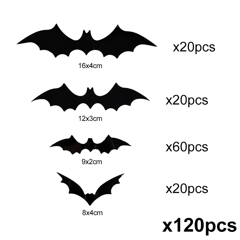 12-120Pcs 3D Black Bat Wall Stickers For Halloween Party Home Indoor Yard Decoration Scary Props Kids Room DIY Wall Decals